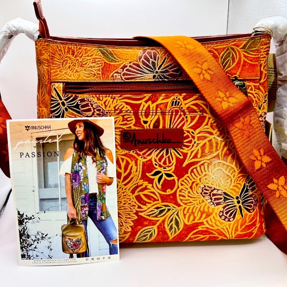 NWT Anuschka Tooled Embossed Leather Crossbody with Adjustable Strap - Butterfly - Picture 6 of 15